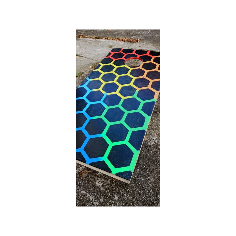 Planche Corn hole motif hexagones