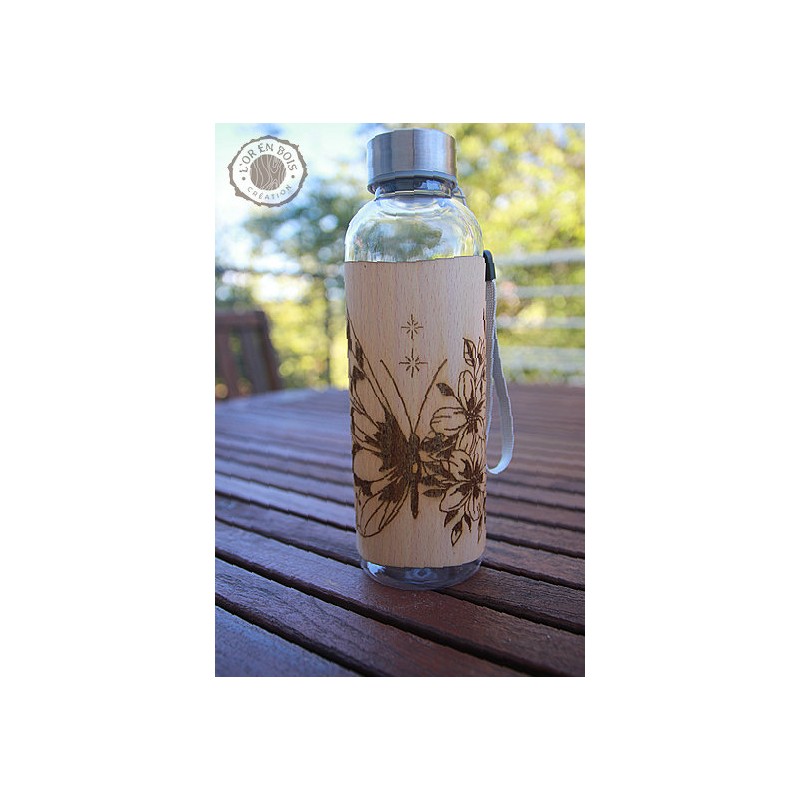 Gourde transparente + bois - papillon