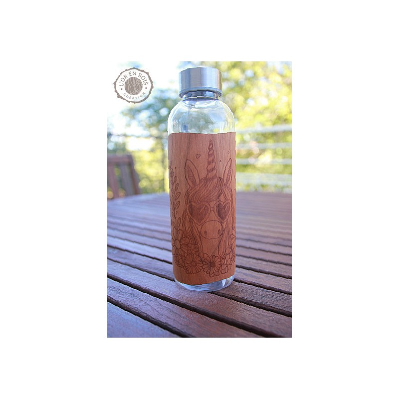 Gourde transparente + bois - licorne