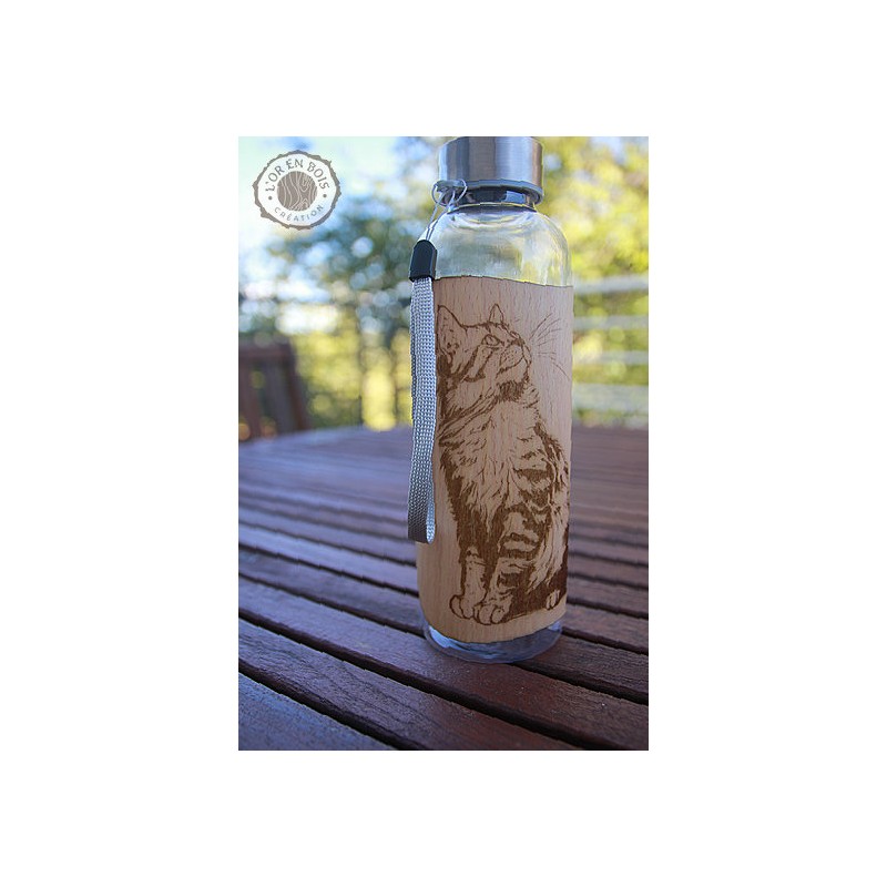 Gourde transparente + bois - chat