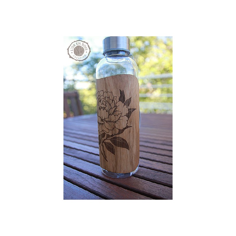 Gourde transparente + bois - pivoine