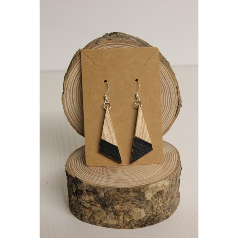 Boucles d'oreilles bois et cuir Made in France - collection HORBIT
